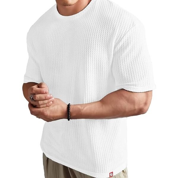 SHODOX Mens Solid Dotted Unique Design Oversized Tshirt for Men - Round Neck Loose Fit Drop Shoulder Mens T-Shirt