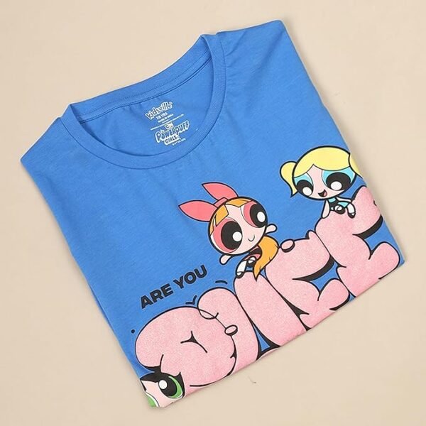UrbanPetal Tee Official Powerpuff Girls Graphic Printed Girls Blue Relaxed Fit Tshirt for Kids Girls - Image 2