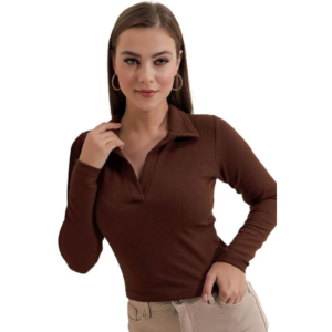 CoreWave Tee Women's Collared Neck Long Sleeve Slim Fit Casual Tee Top,