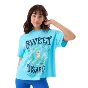 CoreWave Tee Sweet Disaster Womens Oversized Fit Graphic Printed Half Sleeve Cotton Blue Women Oversized T-Shirts