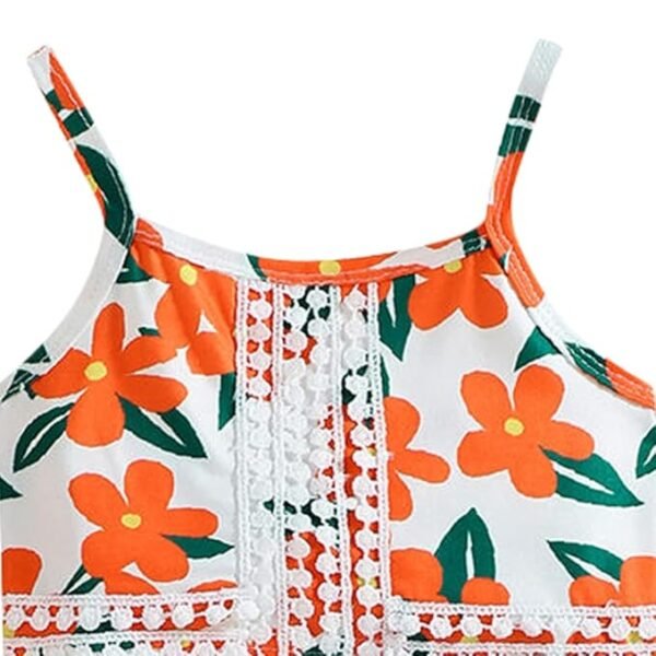 Twirl & Shine Set Girls Polyester Floral Print Slim Fit Blouse and Skirt Set in Orange Color - Image 2