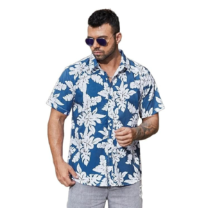 Palm Drift Shirt Men's Floral Vibrant Printed Half Sleeve Loose Fit Casual Shirt in Cotton Blend – Perfect for Beach
