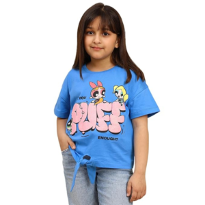 UrbanPetal Tee Official Powerpuff Girls Graphic Printed Girls Blue Relaxed Fit Tshirt for Kids Girls