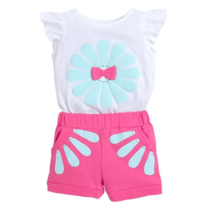 Peachy Pop Set Baby Girls Cotton Floral Print T-shirt And Shorts Set in Fuchsia Color