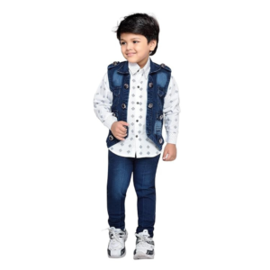Lil’ Explorer Set Kids Cotton Blend Full Sleeve Shirt & Denim Jeans Clothing Set for Boys - Casual Wear