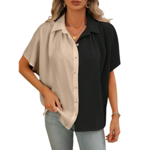Luna Layer Shirt | Women's Short Sleeve Button-Down Shirt | Stylish Collared Shirt for Women | Oversized Shirt for Woman