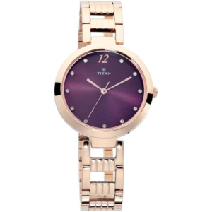 LunaFleur Watch Sparkle Purple Dial Analog Stainless Steel Strap Watch for Women-