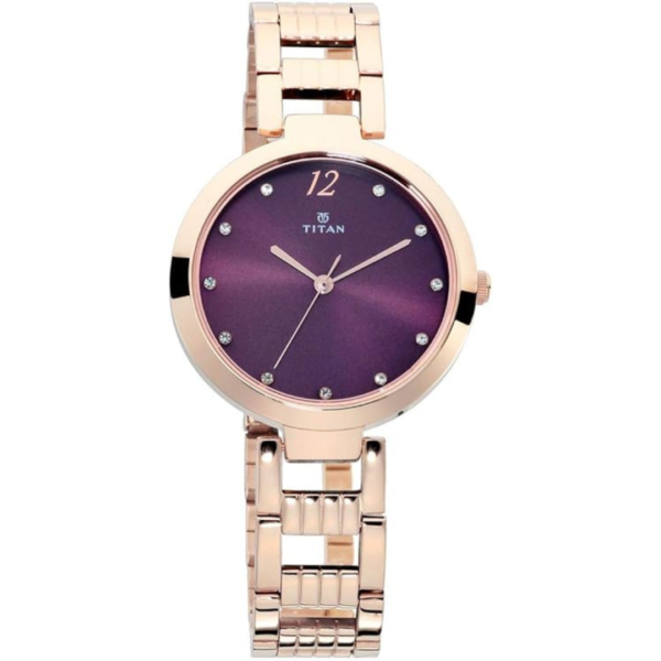 LunaFleur Watch Sparkle Purple Dial Analog Stainless Steel Strap Watch for Women-