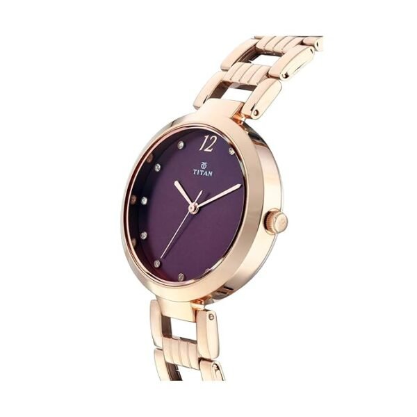 LunaFleur Watch Sparkle Purple Dial Analog Stainless Steel Strap Watch for Women- - Image 3